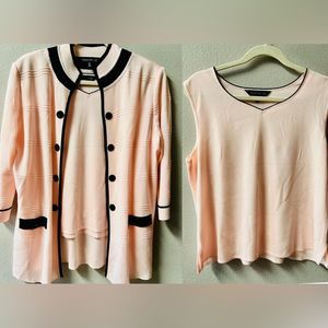 MING WANG PINK/BLACK 3/4 SLEEVE CARDIGAN WITH MATCHING SHELL TANK SIZE M NEW